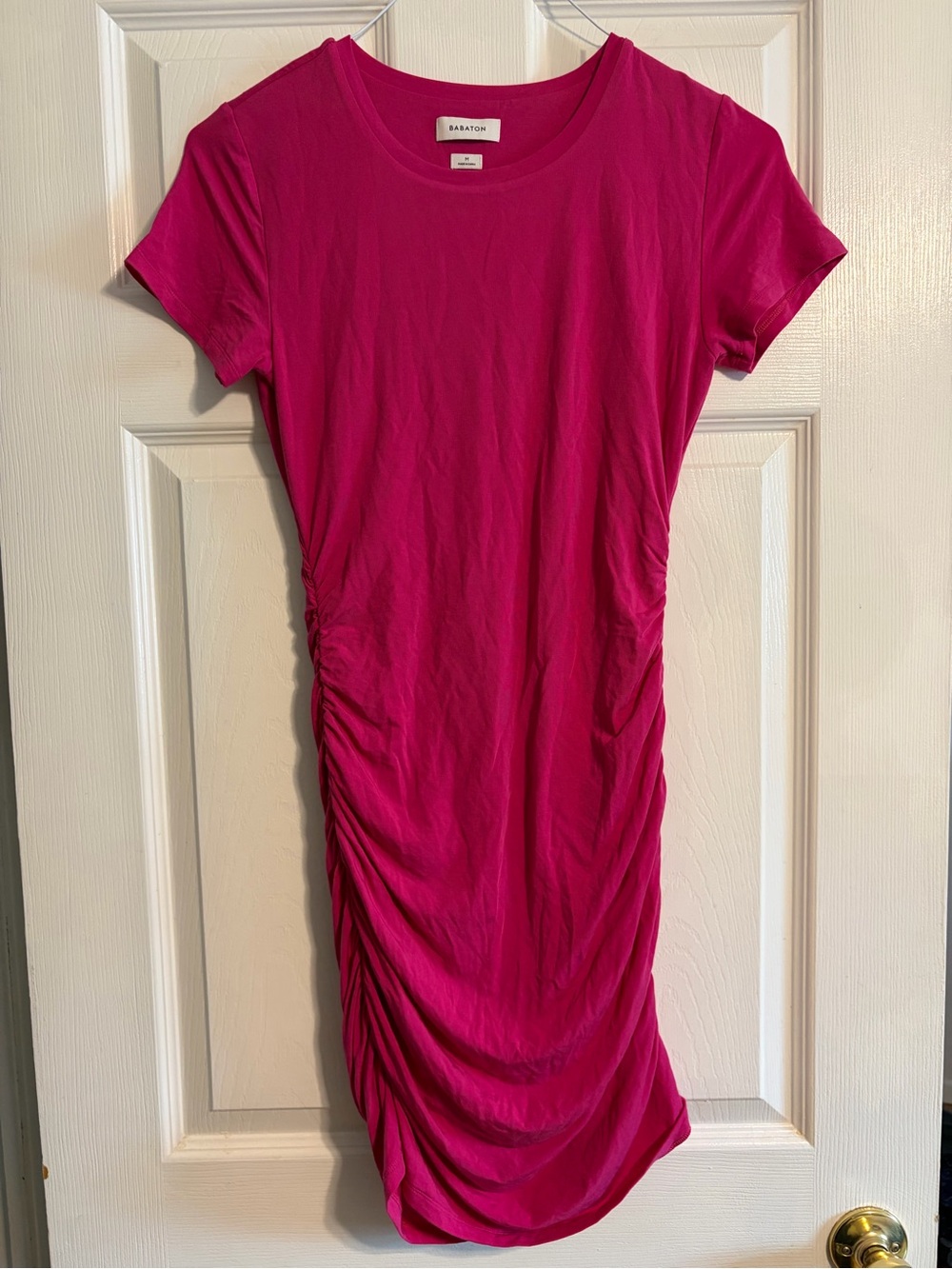 Babaton Aritzia Pink Ruched Mini Dress Bodycon Short Sleeve Women's M